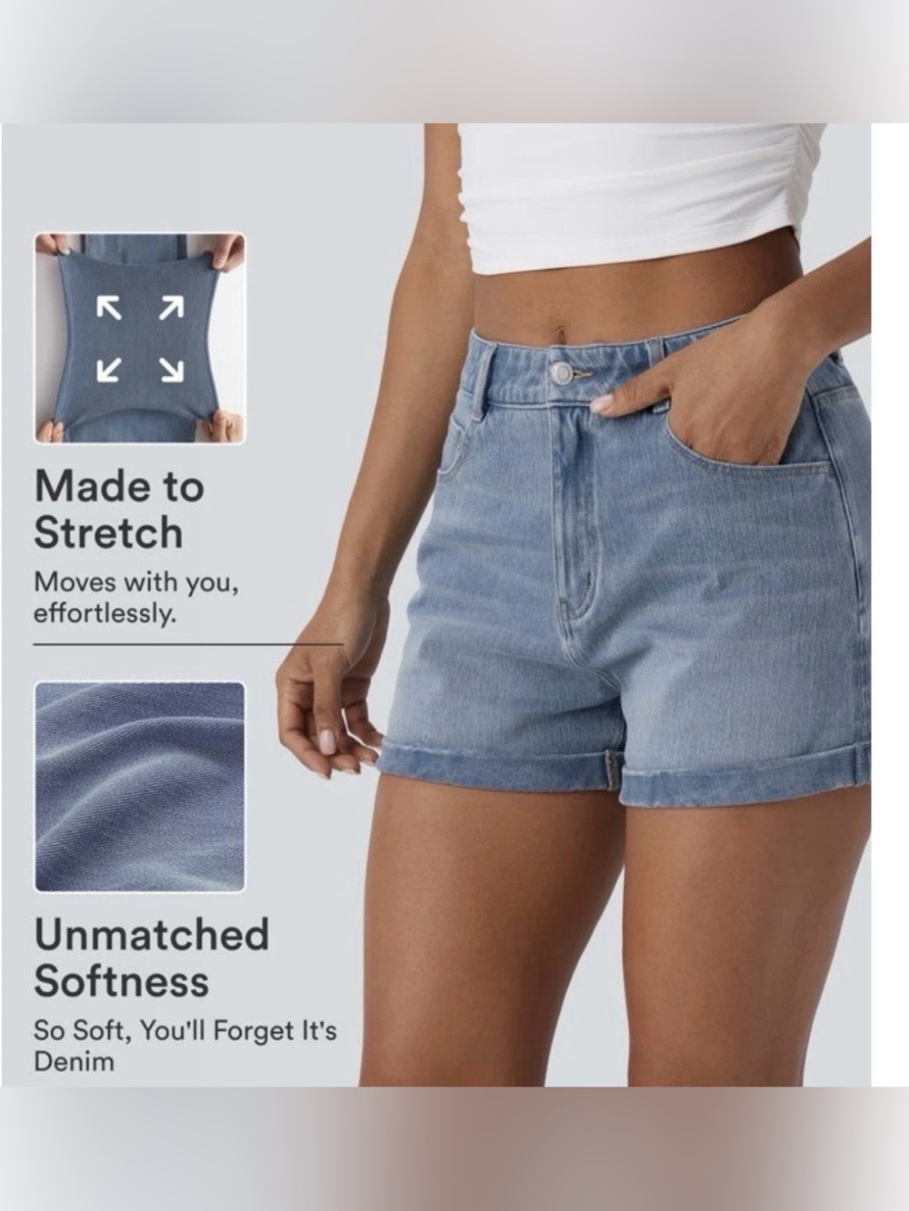 Halara Women's Denim Flex Shorts Soft Jean Lightweight Breathable Size L NEW - Picture 9 of 9
